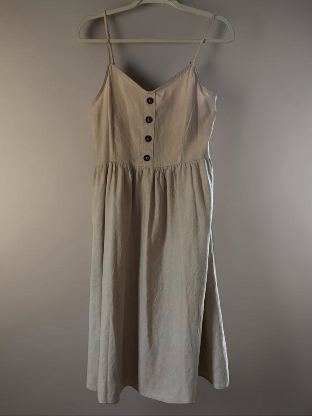 J for Justify Beige Spaghetti-Strap Midi Dress with Buttons